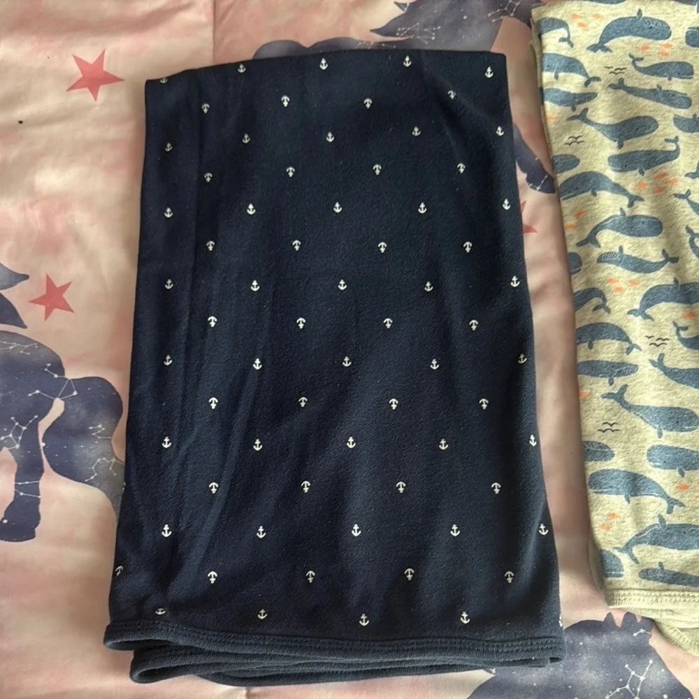 3 Navy, Blue, and Cream Whale Print baby Blankets
